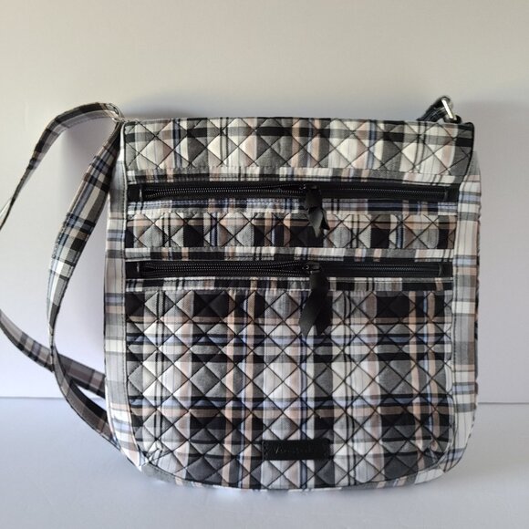 VERA BRADLEY TRIPLE ZIP HIPSTER- COZY PLAID NEUTRAL CROSSBODY (STYLE#27041-T10) - Picture 4 of 12